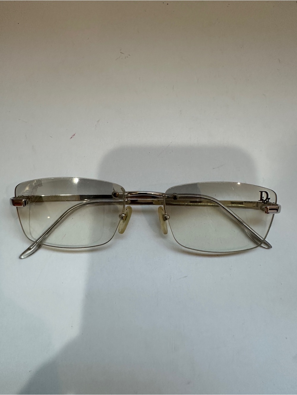 Vintage Christian Dior Rimless Eyeglasses Silver CD Logo Y2K Frames Italy